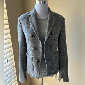 Theory Herringbone Cotton-blend Open Front Blazer w/ Slit Sleeves, Sz 6